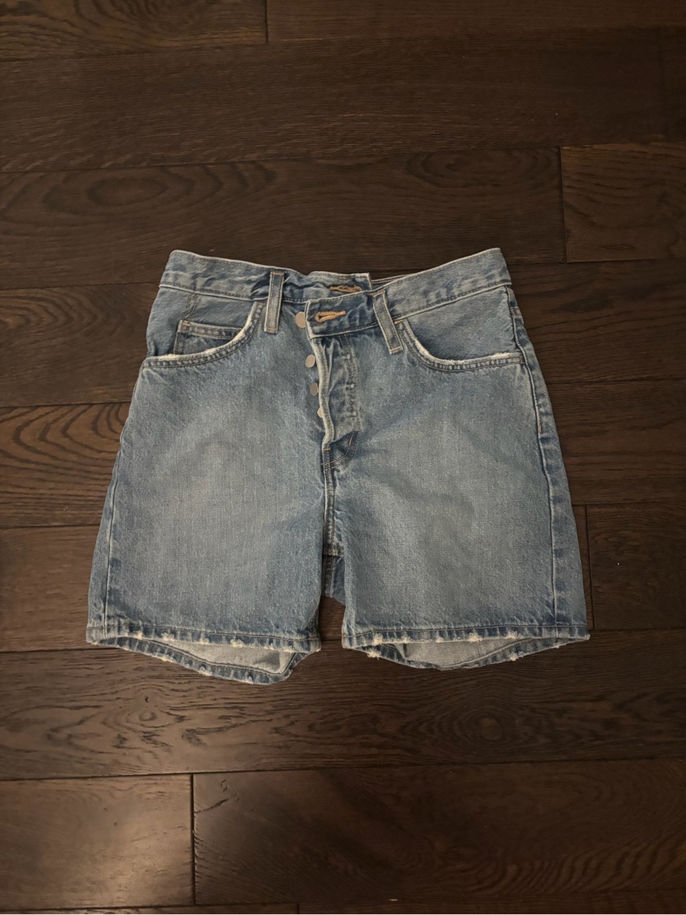 Asymmetrical Waistline Light Blue Denim Shorts